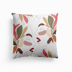 Minimal Line Art Kissing Floral Women Cushion