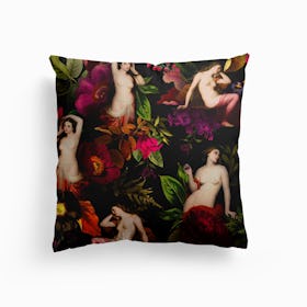 Antique Nymphs In Flower Night Garden Canvas Cushion
