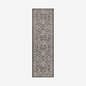 Malta Bohemian Medallion Textured Weave Indoor / Outdoor Runner Rug - Black / Grey