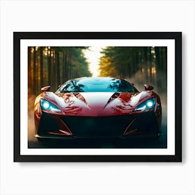 Red Sports Car In The Forest 2 Art Print