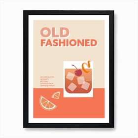 Old Fashioned Cocktail Retro Colourful Orange Wall Art Print