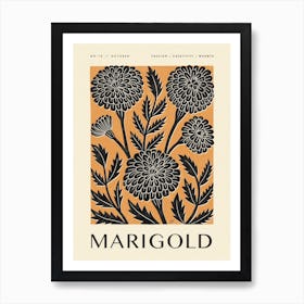 Rustic October Birth Flower Marigold Black Orange Póster