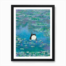 Unimpressed Frog In Monet Water Lilies Painting Poster