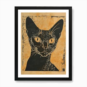 Cornish Rex Cat Linocut Blockprint 1 Poster