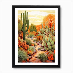 Orange Desert And Cactus 1 Art Print