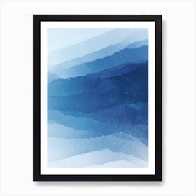 Minimal art abstract fresh blue waves watercolor painting Poster