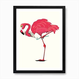 Flamingo Brushing Teeth Art Print