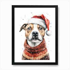 Staffordshire Bull Terrier Staffy In Christmas Jumper And Santa Hat Neutral Art Print