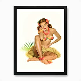 Pinup Girl Posing In Traditional Hawaiian Costume Poster