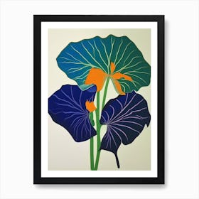 Nasturtium Leaf Colourful Abstract Linocut Art Print