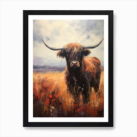 Warm Tones Impressionism Style Paintingh Of Highland Cow In The Valley 1 Poster