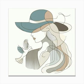 Woman With Hat And Pigeon - Creative Pastell Color Drawing Toile