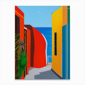 Walking Beach Vivid Block Red Colours Minimalist Calm Summers Day Canvas Print
