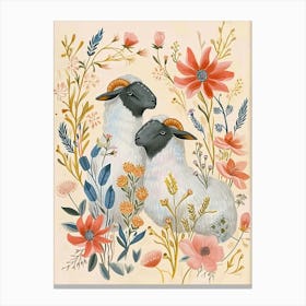 Folksy Floral Animal Drawing Sheep 2 Canvas Print