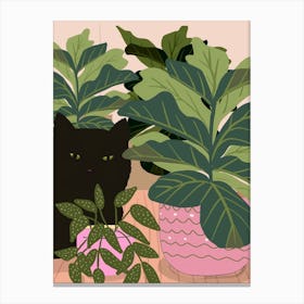 Black Cat And Pink Pot Stampe su tela