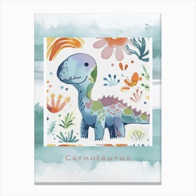 Cute Muted Pastels Carnotaurus Dinosaur 2 Poster Canvas Print