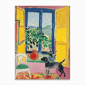 Open Window Matisse Inspired With A Grey Dog Canvas Print