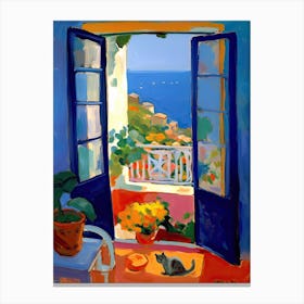 Open Window With Cat Matisse Style Amalfi Coast 3 Leinwandbild